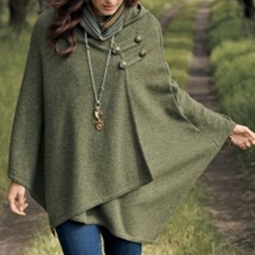 Pendleton Lambs Wool Handkerchief Hem Hoodie Cape… - image 1